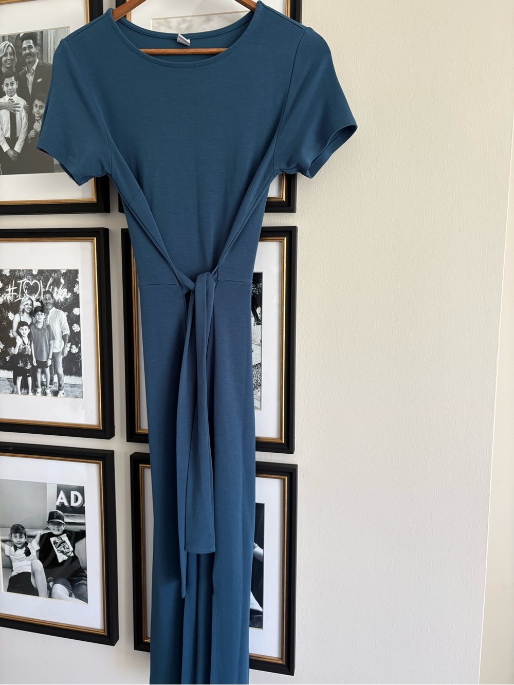 Old Navy Short-Sleeve Tie-Waist Maxi Dress in Deep Teal Blue